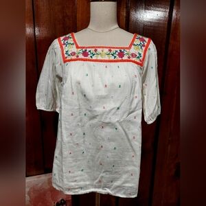 Talbots Blouse with Colorful Embroidery